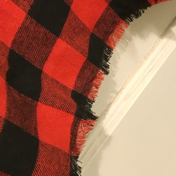 FAVLUX Womens Red & Black Check Button Up Roll Tab Sleeve Fringe Crop - Picture 13 of 13